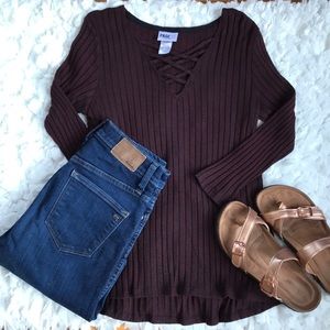 Paige VI for Stitch Fix Lace Up Ribbed Top